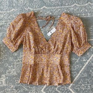 J Crew Puff Sleeve V Neck Blouse NWT Size 4